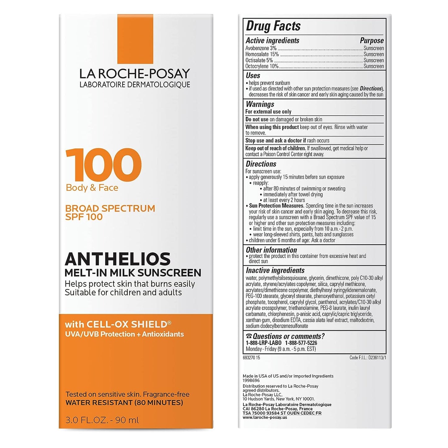 La Roche-Posay Anthelios Melt-in Milk Body & Face Sunscreen Lotion Broad Spectrum SPF 100